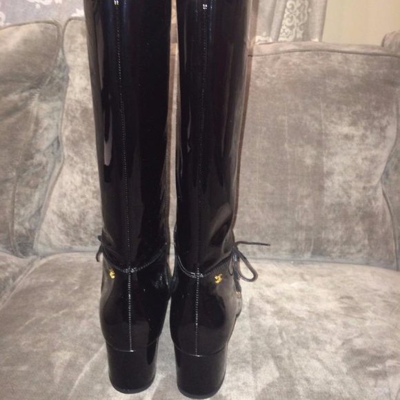 CHANEL 15A Patent Calf Leather Knee High Tall Lace Up Boots Shoes - Picture 6 of 16